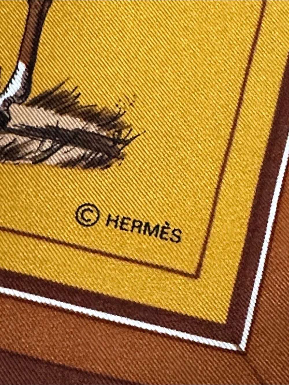 Hermès Paris Gold & Brown Equestrian Silk Scarf - Picture 5 of 10